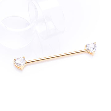 Detail View 1 of Golden Brilliant Heart Sparkle Ends Industrial Barbell-Clear Gem